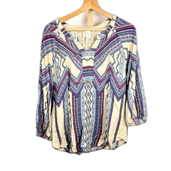 Anthropologie Fig & Flower Flowy Boho Tribal Peasant Top w/ Crochet Sz S EUC - Picture 1 of 5